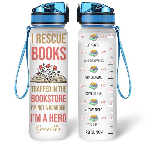 Hyturtle Personalized Book Lovers 32 Oz Liter Motivational Water Bottle, I Rescue Books Customized Name Water Bottle With Time Marker, Reading Lovers Gifts For Women Girl On Birthday, Mother Day's - color: Book 21