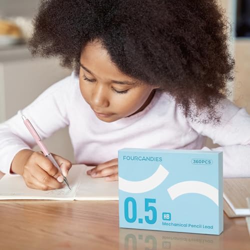 Four Candies 0.5mm Lead Refills in Cute Case, Pack of 360 PCS Black HB #2 Break Resistant Mechanical Pencil Refills, 6 Tubes of 0.5 Leads, 60 Pieces per Tube - size: 1 Count (Pack of 6)