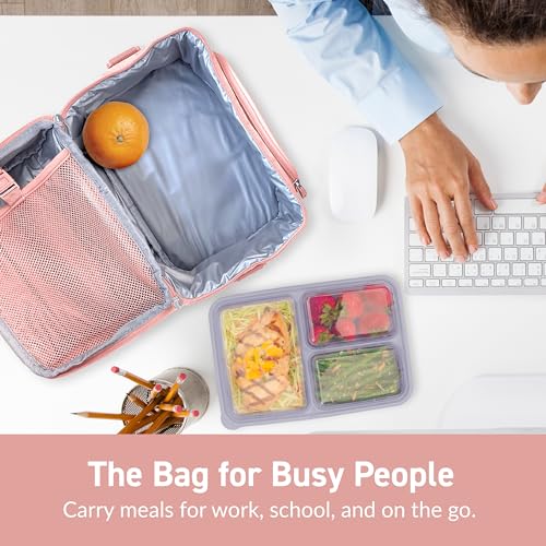 Bentgo Deluxe Lunch Bag - Durable and Insulated Lunch Tote with Zippered Outer Pocket, Internal Mesh Pocket, Padded & Adjustable Straps, & 2-Way Zippers - Fits Most Lunch Boxes (Blush) - color: Blush