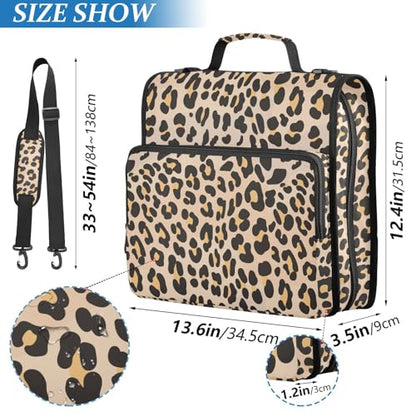 Brown Leopard Zipper Binder Bag 3 Ring with Shoulder Strap Zippered Binder Fits 13 Inch Laptop File Folder Document Organizer for College Office Supplies - color: Brown Leopard