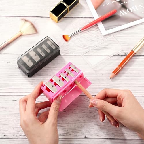 Honoson 2 Pcs 5 Hole Cosmetic Long Point Manual Pencil Sharpener with Plastic Lid Makeup Eyeliner Pencil Sharpener(Pink Black) - color: Pink Black
