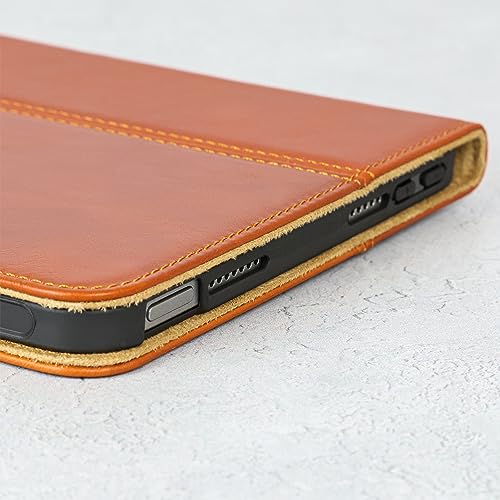 Casemade Real Leather Case Compatible with iPad mini 7 (A17 Pro) / 6th Gen (2021) - Full-Grain Leather Cover, Auto Sleep/Wake, Dual Stand Position (Tan)