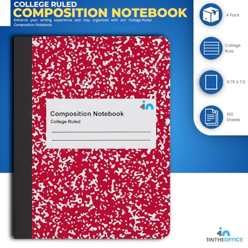 1InTheOffice Composition Notebooks College Ruled, Composition Book, College Ruled Composition Notebook, Assorted Colors 9.75 x 7.5, 4 Pack
