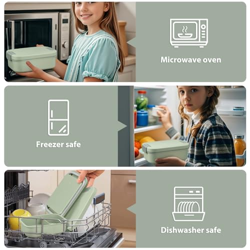 Large Bento Lunch Box Set for Adults Kids Women with 10.5oz Soup Thermo,Coffee Tumblers Men Girls Boys Teenagers Leak-Proof Lunch Food Containers with Lunch Bag - color: Green