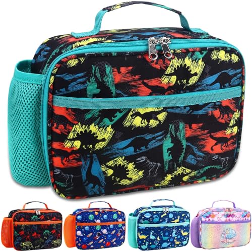 RHCPFOVR Kids Lunch Bag - Insulated Lunch Box for Boys Girls,Washable Lunch Bag and Reusable Toddler Leak-proof Lunchbox for School and Daycare - color: Black Dinosaur