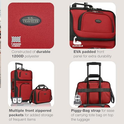U.S. Traveler Rio Lightweight Softside Rolling Carry-on Suitcase, 2-Wheel Set, Red - color: Red, size: 21"/14"
