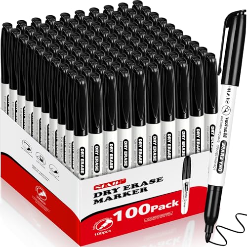 SFAIH Fine Tip Dry Erase Markers, Black, 100 Pack | Bulk Pack for Offices, Universities, Meetings & Corporate Training | Low-Odor Whiteboard Markers - color: Black, size: 1 Count (Pack of 100)