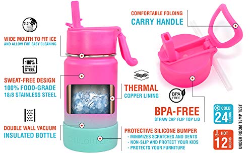 CHILLOUT LIFE 12oz Kids Insulated Stainless Steel Water Bottle with Leak Proof Straw Lid & 144 Stickers - color: Frozen Slushy, style: 12 oz