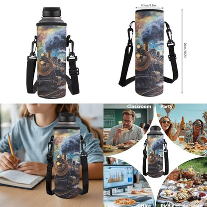 Children 4 Piece School Backpack Bundle - Retro Steam Train Pattern Bookbag Set Includes with Insulated Lunch Box, Pencil Case & Water Bottle Holder for Boys Primary - color: Retro Steam Train Pattern