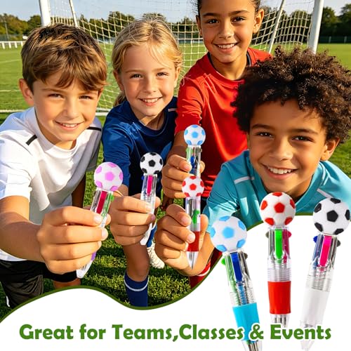 24Pcs Soccer Mini Multicolor Pens in One 4-in-1, Cute Pens Bulk for Party Favors and Birthdays, Ballpoint Pen Back To School Gifts Classroom Student Prizes - style: Soccer-24pcs