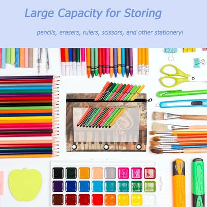 Studying 2 Pack Grunge Musical Background Notes 3 Ring Binder Pencil Pouch Bags,Clear Window Zipper Storage Case for Boys Girls School Office Supplies Cosmetics Organizers