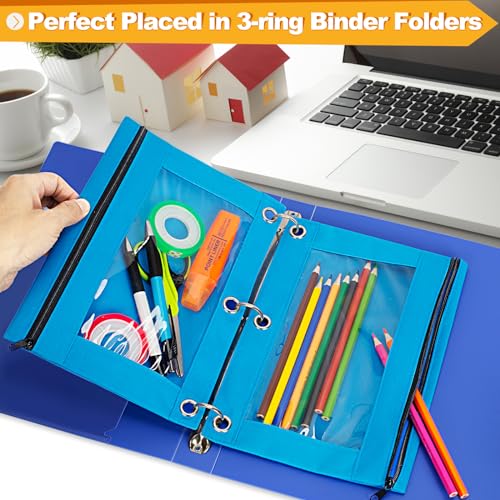 Pencil Pouch for 3 Ring Binder, 2 Pack Pencil Bags with Zipper, Sky Blue Pencil Case for Classroom School Office Supplies, Large Sturdy and Durable Cloth Pencil Pocket for 3 Holder Binder - color: Sky Blue