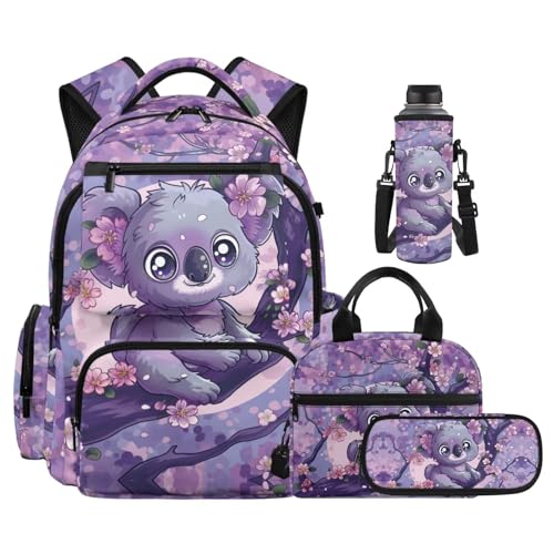 Cute Koala Backpack for Girls Boys Kids Backpack with Lunch Box Water Bottle Pouch and Zipper Pencil Case 4PCS Set Bookbag with Pockets for School 17 inch Large Capacity School Bag Gifts - color: Cute Koala