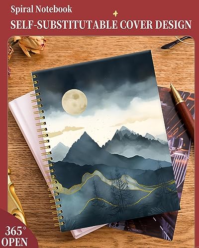 Spiral Journal Notebook for Women,A5 College Ruled Notebooks 6"x 8.4", 120 Pages Lined Journal with Premium Thick Paper,Perfect for School Office Home Gifts(abstract mountain cloud) - color: abstract mountain cloud