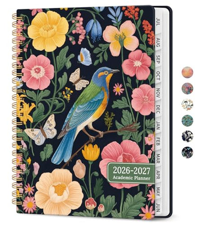 Planner 2026-2027, Academic Year Monthly and Weekly Calendar Planner, Jul 2026 - Jun 2027, Hardcover Teacher Student Planning Agenda book with Tabs, Perfect for School Office Supplies, 6.3" x 8.5" - Garden Bird - color: C-Garden Bird, size: (6.3"x8.5")a5