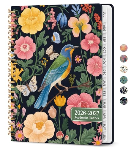 Planner 2026-2027, Academic Year Monthly and Weekly Calendar Planner, Jul 2026 - Jun 2027, Hardcover Teacher Student Planning Agenda book with Tabs, Perfect for School Office Supplies, 6.3" x 8.5" - Garden Bird - color: C-Garden Bird, size: (6.3"x8.5")a5