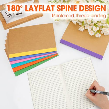 32 Pack Composition Notebooks Bulk, A5 Kraft Cover Lined Journaling Notebooks, 8.3”x 5.5” Travel Notebook for School Office Students Artists, 8 Colors 60 Pages