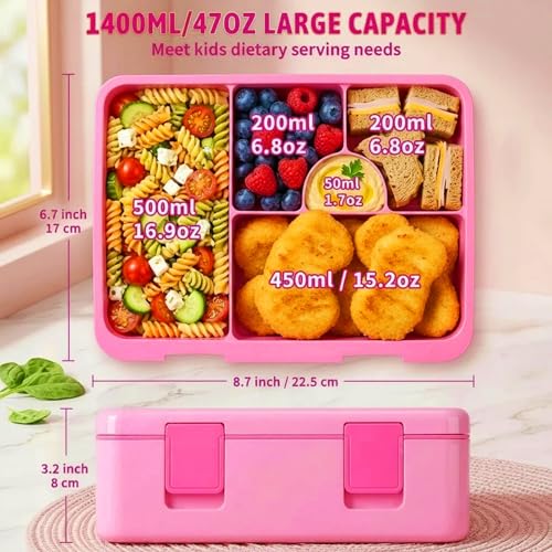 rockpapa Chill Bento Box for Kids- Large 5.5 Cups Lunch Box with Ice Pack - 5 Compartments, BPA-Free, Leak Proof, with Utensils & Portable Handle, Microwave/Dishwasher Safe (Pink Fairies) - color: Pink Fairies