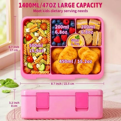 rockpapa Chill Bento Box for Kids- Large 5.5 Cups Lunch Box with Ice Pack - 5 Compartments, BPA-Free, Leak Proof, with Utensils & Portable Handle, Microwave/Dishwasher Safe (Pink Fairies) - color: Pink Fairies