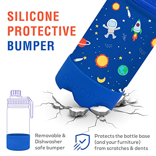 CHILLOUT LIFE 12oz Kids Insulated Stainless Steel Water Bottle with Leak Proof Spout Lid & 144 Stickers - color: Blue Space, style: 12 oz