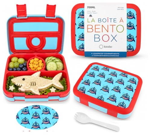 kinsho Lunch Box for Kids Toddlers Boys, BPA Free Bento, Removable Tray, Pre-School Kid Daycare Lunches Snack Container Ages 3 to 5, Cute Baby Blue Shark - color: Shark Bento