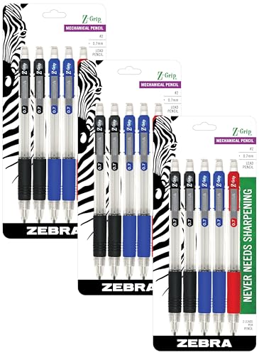 Zebra Pen Z-Grip Mechanical Pencil, 0.7mm Point Size, HB #2 Graphite, Assorted Grip Colors, 5-Count (Pack of 3) - size: 5 Count (Pack of 3)