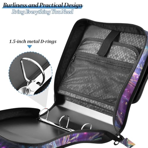 Black Wolf Purple Eyes Galaxy Zipper Binder Bag 3 Ring Binder with Shoulder Strap Zip Up 500 Sheets Capacity Multi Pockets for School Office Supplies - color: Multi3953, size: Fit 500 Sheets