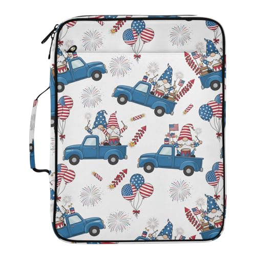 July of 4 Independence Day Gnomes (7) Zipper Binder Bag with Handle,1.25 Inch 3 Ring O-Ring 500 Sheet Capacity 6 Tab Expanding File Folder Storage Pockets Binder for School Office Organizer Supplies