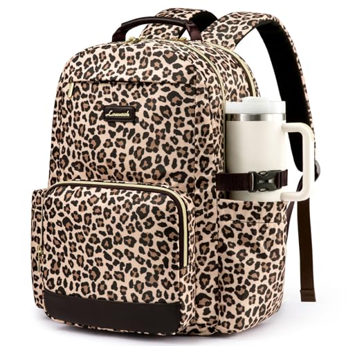 LOVEVOOK Laptop Backpack for Women with Pouch Pocket for Large Capacity Cup,18 Inch Laptop Computer Bag Travel Backpack Purse,Waterproof Work Business Backpack College Teacher Bags,Leopard print - color: Leopard Print, size: 18 Inch