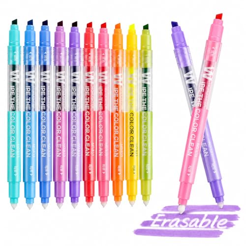 YOOUSOO Erasable Highlighters, Bible Highlighters No Bleed, Dual Tip Pastel Erasable Highlighter Assorted Colors, Color Tip & Eraser Tip Highlighter Markers for Bibles Journaling School Supplies - color: Erasable
