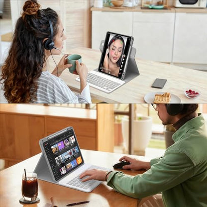 YBING Keyboard Case for iPad 10th Gen 10.9 inch (2022) & 11th Gen (A16, 2025), 7-Color Backlit Detachable Bluetooth Keypad & Rotatable Magnetic Case with Pencil Holder (Gray) - color: Gray