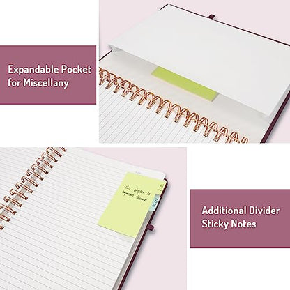 Forvencer Lined Spiral Journal Notebook with 300 Numbered Pages, B5 College Ruled Thick Journals for Writing with 100GSM Paper, Hardcover Notebooks with Contents for Work, School, Women, Men, Burgundy | College Ruled Thick Journals for Writing with 100GSM