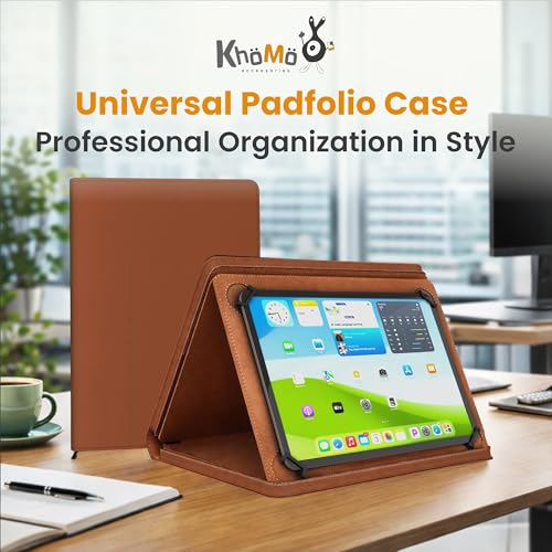 KHOMO Universal Padfolio Case – Tablet Portfolio Organizer with Notepad Holder – Compatible with iPad 10th/11th Gen, iPad Pro 11, iPad 7/8/9 (10.2", 10.9", 9.7") - color: Brown