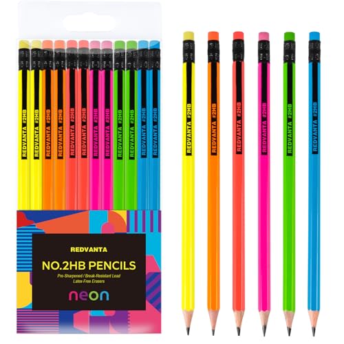 Pre-Sharpened Pencils #2 HB for Kids, Neon School Number 2 Pencils with Latex-Free Erasers, Smooth Writing, Break-Resistant, Easy to Sharpen, Comfort Grip, Back to School Supplies, 12 Count