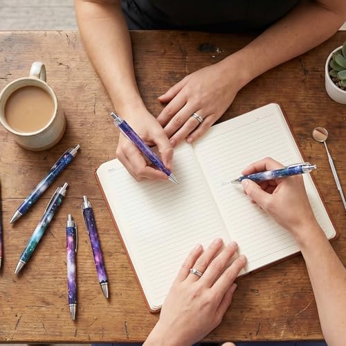 Galaxy Ballpoint Pens Gifts - 24 Pcs Starry Sky Pens Sets Green Plant Aesthetic Retractable Writing Ball Point Pen Favors for Home Office School Teacher Party Reward Supplies - style: Galaxy
