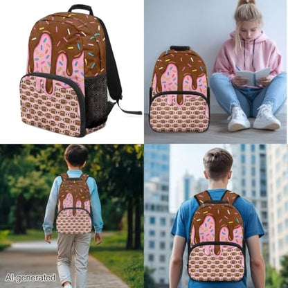 Pink Ice Cream American Football Boys Girls 17 Inch Backpack Set with Lunch Bag Pencil Bags for Kids 3 in 1 Schoolbag 3PCS Teens Bookbag for Middle High School Students - color: Pink Ice Cream American Football