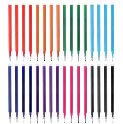 32Pcs 0.7 mm Erasable Gel Ink Pen Refills Compatible with Frixion Friction, 8 Colors Retractable Fine Point Pen Refill (Blue、Black、Red、Green、Orange、Lake Blue、Purple、Rose Red) (8Color, 32)