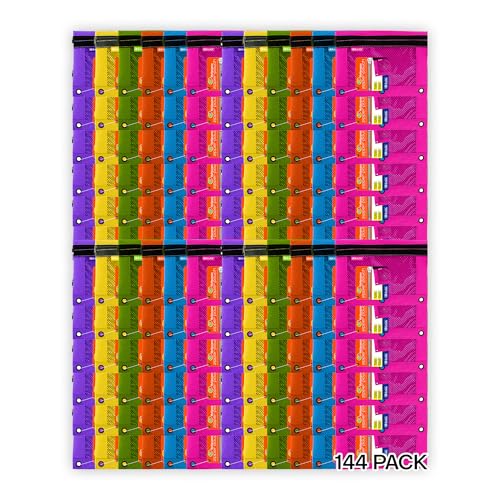 BAZIC PRODUCTS Bright Color 3-Ring Pencil Pouch with Mesh Window, 144-Case | clear mesh window and a zipper closure for pens, pencils, supplies - size: 144 Count (Pack of 1)