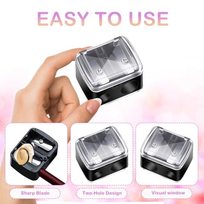 Makeup Pencil Sharpener, 4 Pack Dual Hole Cosmetic Pencil Sharpener for Lip Liner Eyeliner and Brow Pencils, Cosmetic Manual Tools for Women and Makeup Artists,Stainless Steel Blades and Plastic Cover - color: ‎black
