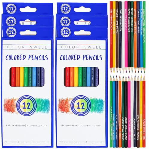 Color Swell Bulk Colored Pencils, Pre-Sharpened, 6 Packs (72 Total) - size: 6 Packs / 72 Colored Pencils