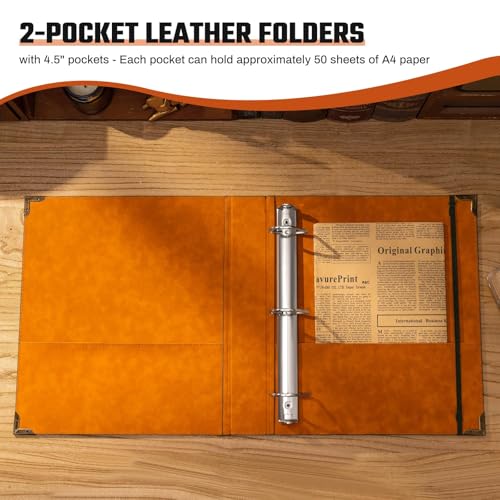 Ovesmusl Leather D Ring Binder Fits 8.5"x11" Letter Size Paper, 1.5 Inch D-Ring Binders Holds 400 Sheets, Notepad Paper Cover Loose Leaf Organizer with Inner Pockets, Brown Tree - color: Brown, size: 1.5 inch, style: 1 Pack