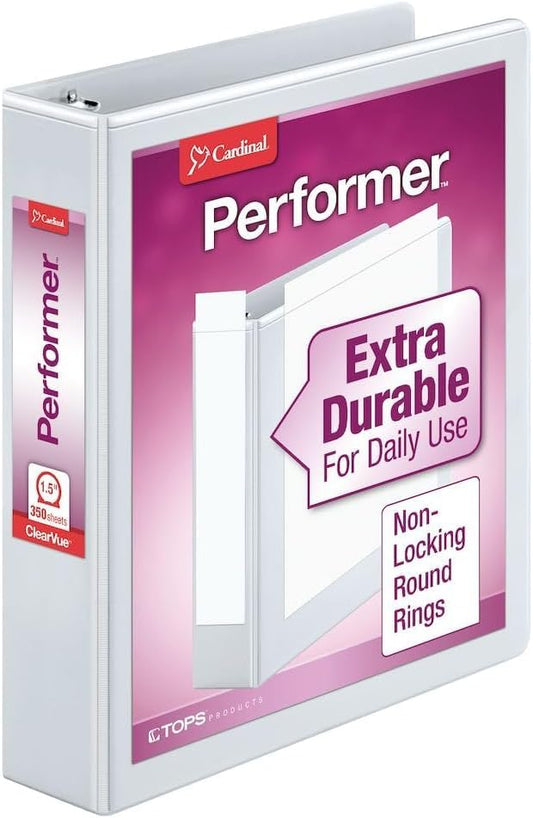 Cardinal Binder Performer with ClearVue Covers, 1.5" Round Rings, 350-Sheet Capacity, White (Pack of 12) - color: White, size: 1.5-Inch (Pack of 12)