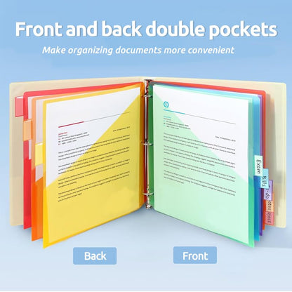 8-Count Binder Dividers with Two Pockets, 8 Tabs, 3-Hole Punched, Multicolor Plastic Index Dividers — Durable, Tear-Resistant, Insertable Labels — Fits Standard 3-Ring Binders (Pink,1set) - color: Pink, size: 1set