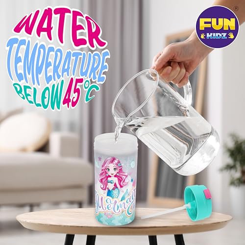 17oz Mermaid Kids Water Bottle, Total My Style Toddler Spout Cover and Carry Handle Design Lid Leak Proof BPA free Cup for Girls Ages 3+ Dishwasher Safe for Sports School Travel with Silicon Straw