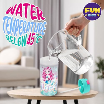 17oz Mermaid Kids Water Bottle, Total My Style Toddler Spout Cover and Carry Handle Design Lid Leak Proof BPA free Cup for Girls Ages 3+ Dishwasher Safe for Sports School Travel with Silicon Straw