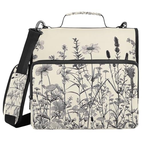 Wild Bushes Zipper Binder 3 Ring with Shoulder Strap and Handle Multiple Pockets Expanding File Folder Organizer