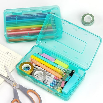 Tamaki 1 Pack Plastic Pencil Box Large Capacity, Light Green | Clear Boxes with Snap-tight Lid Stackable Design and Stylish Office Supplies Storage Organizer - color: Light Green