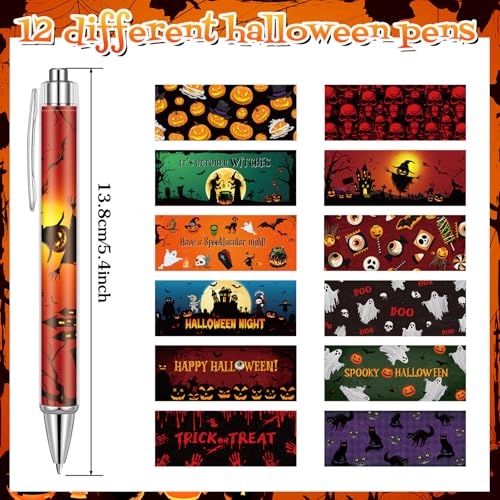 Cholemy 48 Pieces Halloween Pens Bulk Halloween Party Ballpoint Pens Retractable Novelty Pumpkin Skeleton Bat Spider Gel Ink for Office Party Supplies - style: Pumpkin