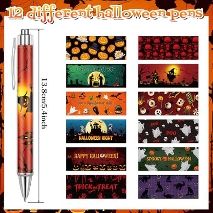 Cholemy 48 Pieces Halloween Pens Bulk Halloween Party Ballpoint Pens Retractable Novelty Pumpkin Skeleton Bat Spider Gel Ink for Office Party Supplies - style: Pumpkin