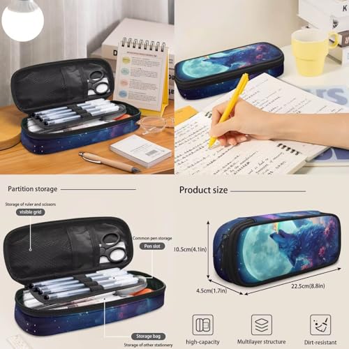 Cool Wolf Backpack for Boys - 17 Inch Bookbag with Insulated Lunch Box, Water Bottle Bag & Pencil Case, 4 in 1 Bookbag Back to School Supplies - color: Cool Wolf